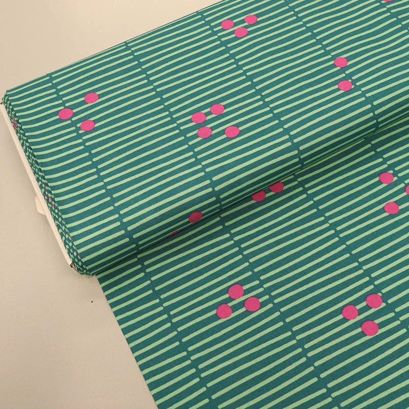 100% Cotton Poplin - Shutters - Green and Pink