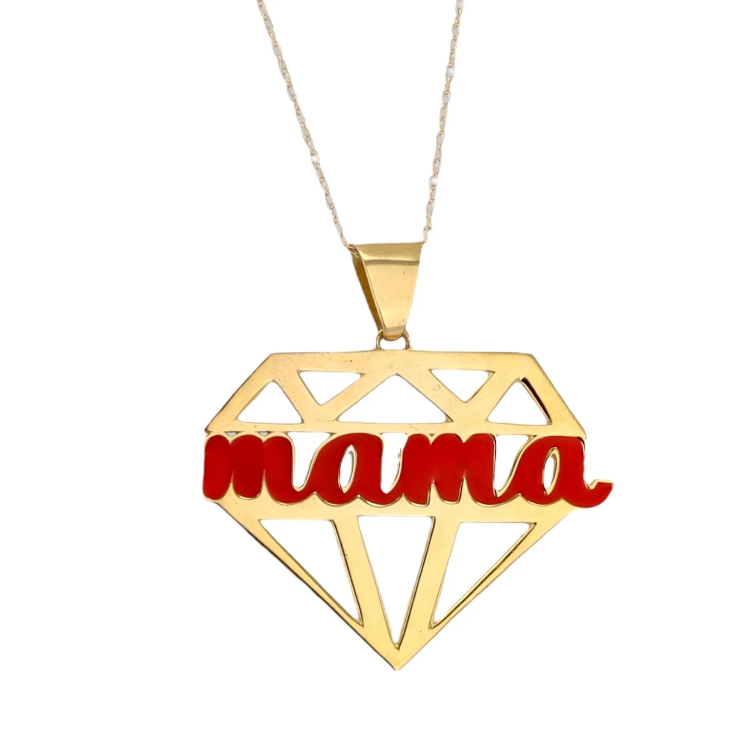 14K Yellow gold diamond shape red enamel pendant singapore chain-5395283