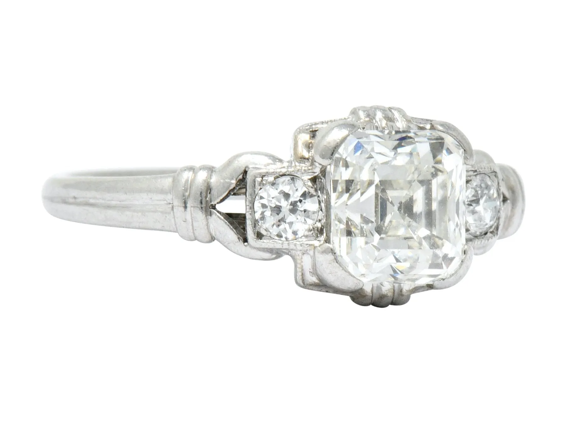 1940 Retro 1.35 CTW Asscher Diamond Platinum Engagement Ring