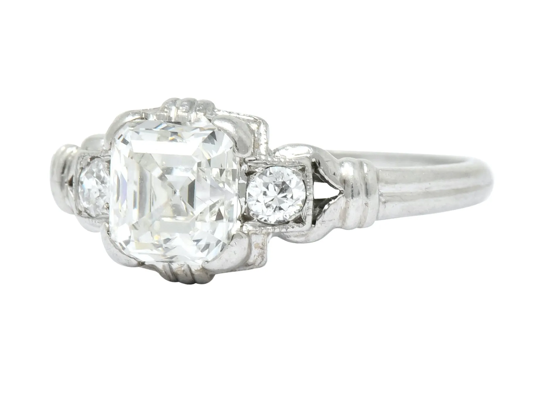 1940 Retro 1.35 CTW Asscher Diamond Platinum Engagement Ring