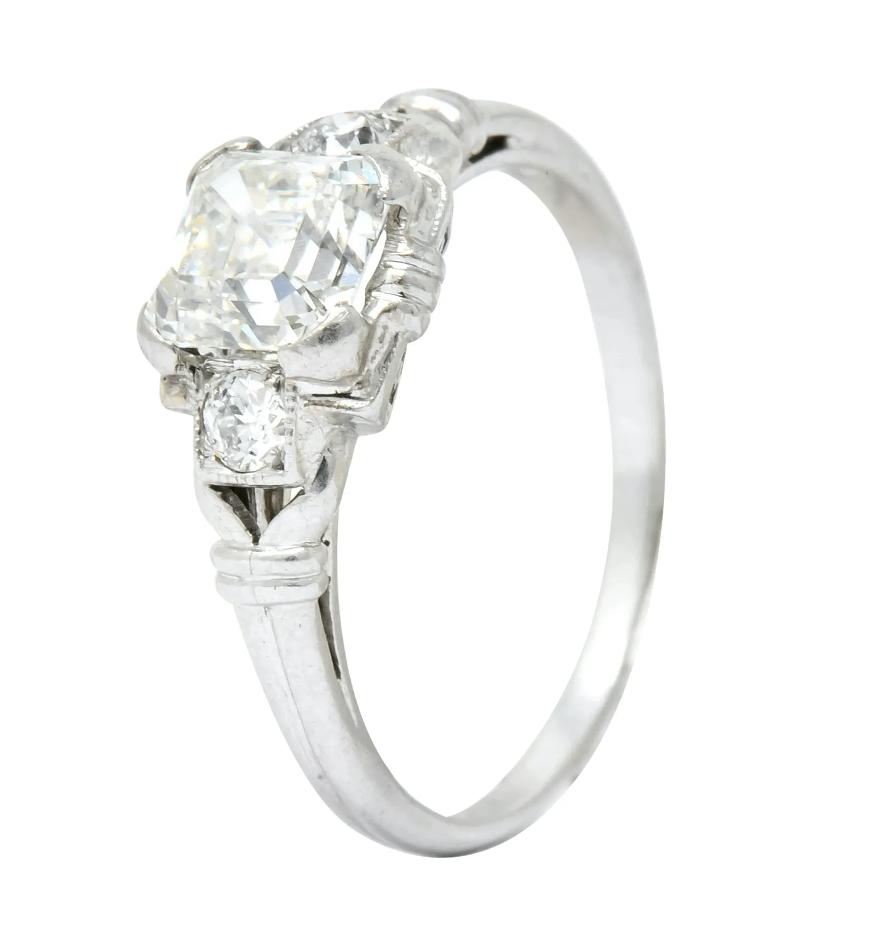 1940 Retro 1.35 CTW Asscher Diamond Platinum Engagement Ring