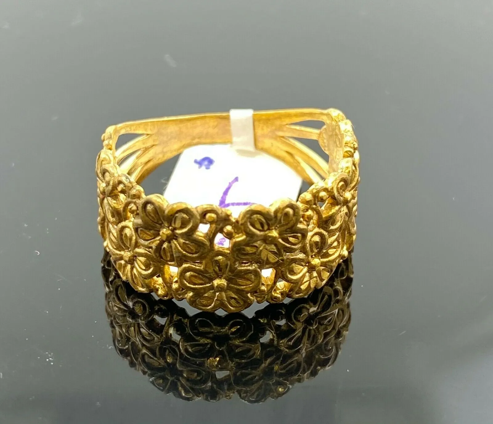 22k Ring Solid Gold ELEGANT Charm Woman Floral Band SIZE 8 RESIZABLE r2442