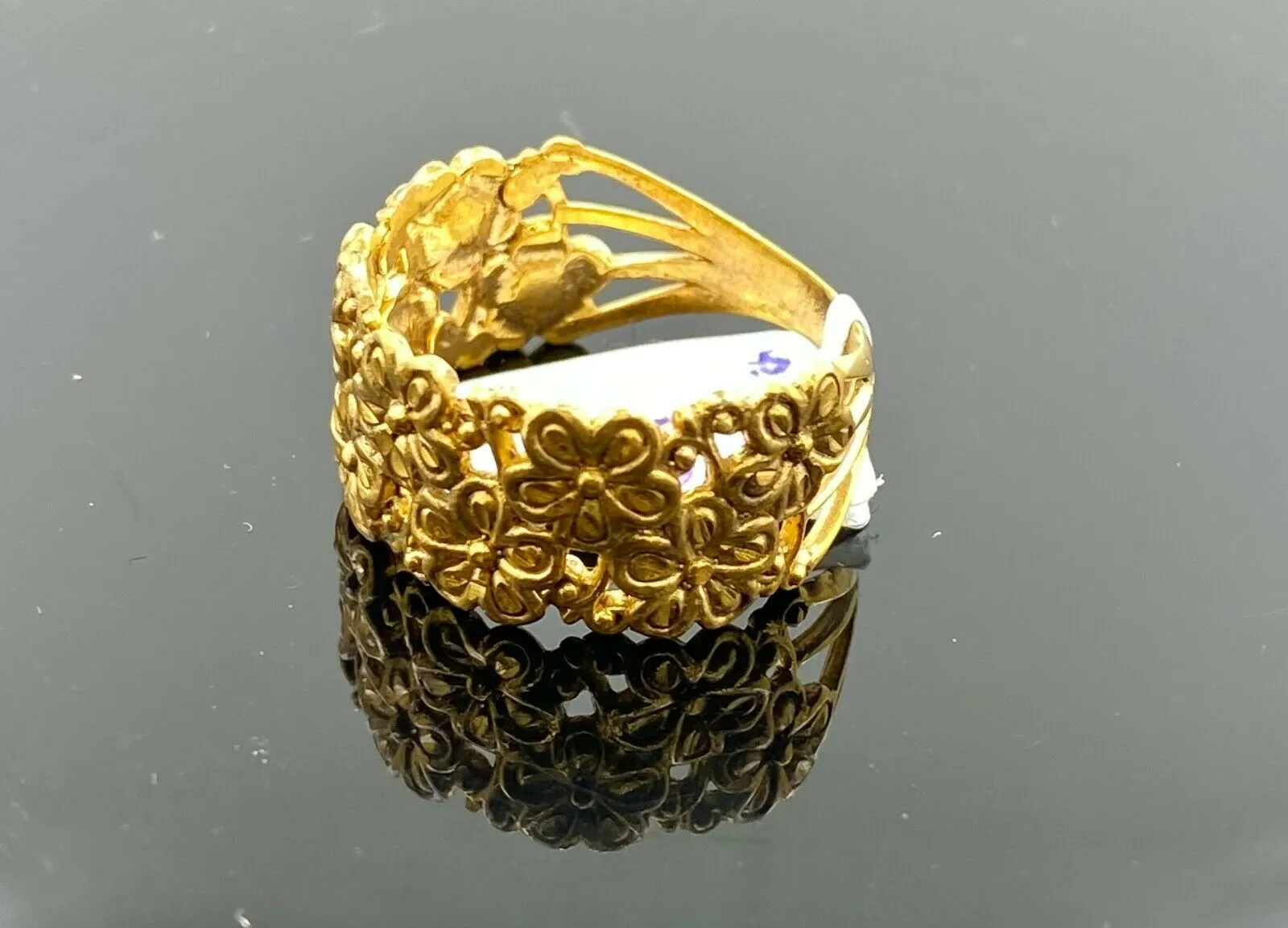 22k Ring Solid Gold ELEGANT Charm Woman Floral Band SIZE 8 RESIZABLE r2442