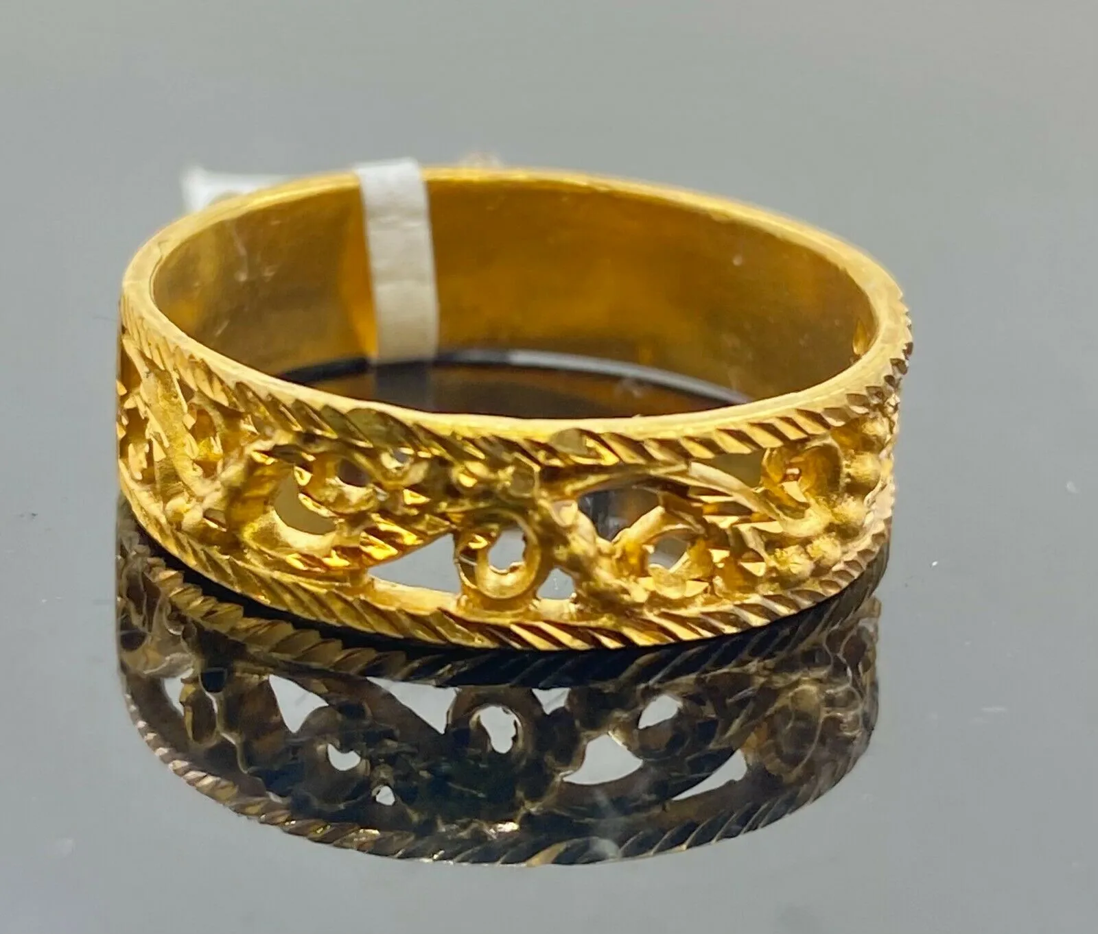 22k Ring Solid Gold ELEGANT Filigree Floral Design Band r2328