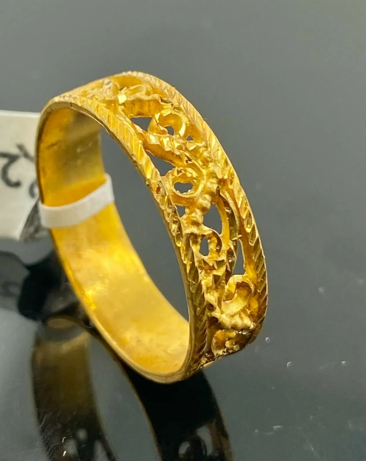 22k Ring Solid Gold ELEGANT Filigree Floral Design Band r2328