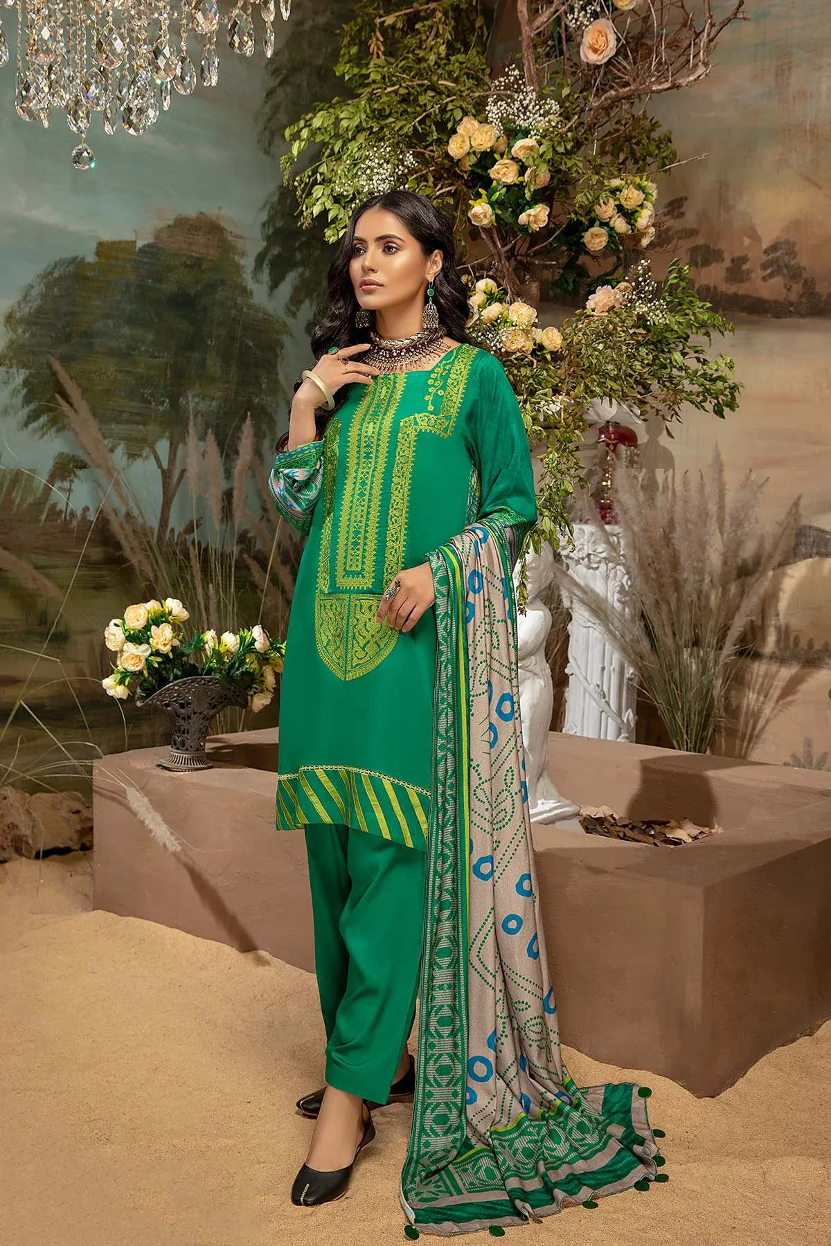 3 Pc Unstitched Embroidered Marina Suit SHW-02