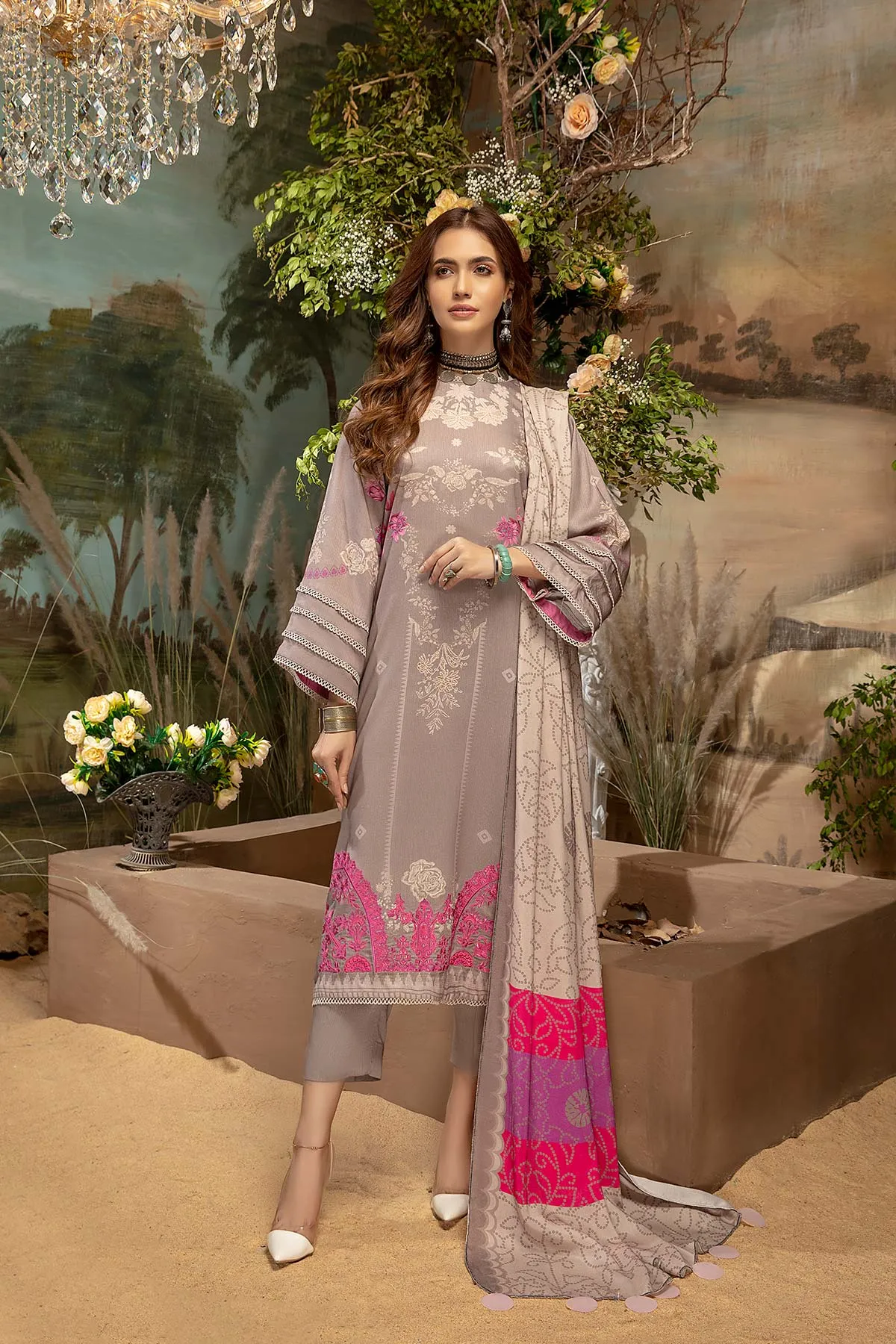 3 Pc Unstitched Embroidered Marina Suit SHW-03