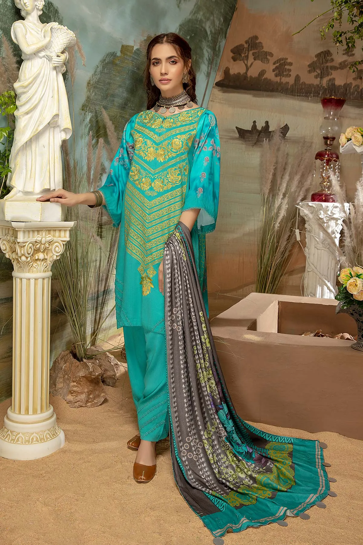 3 Pc Unstitched Embroidered Marina Suit SHW-05