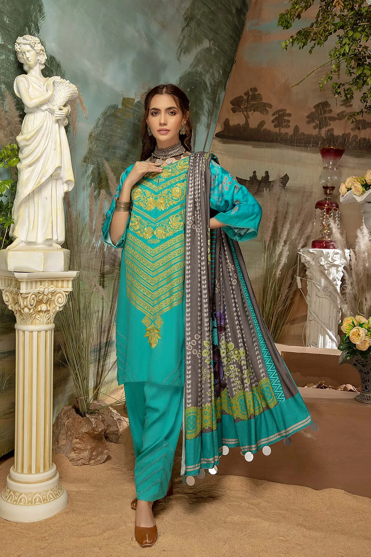 3 Pc Unstitched Embroidered Marina Suit SHW-05