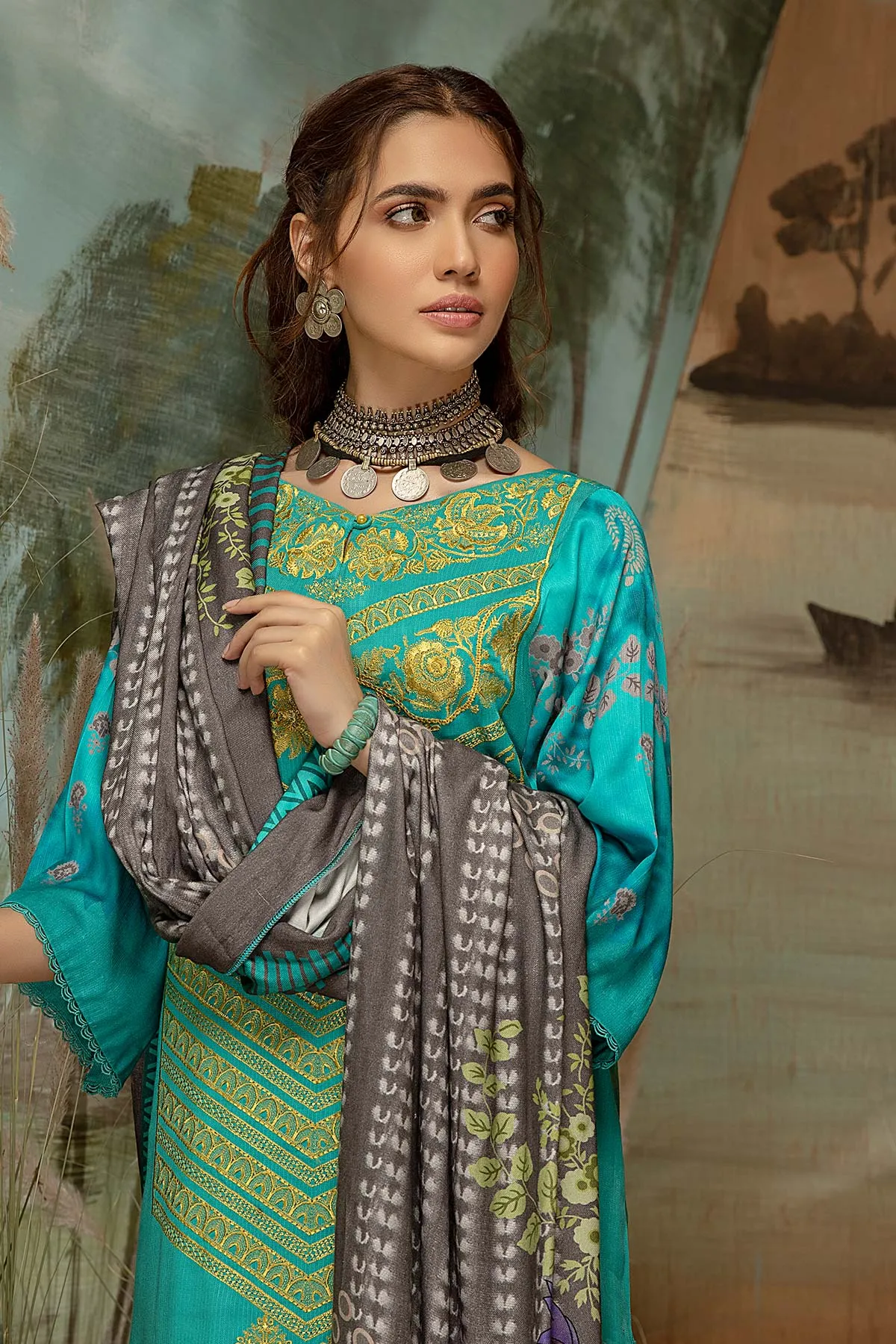 3 Pc Unstitched Embroidered Marina Suit SHW-05