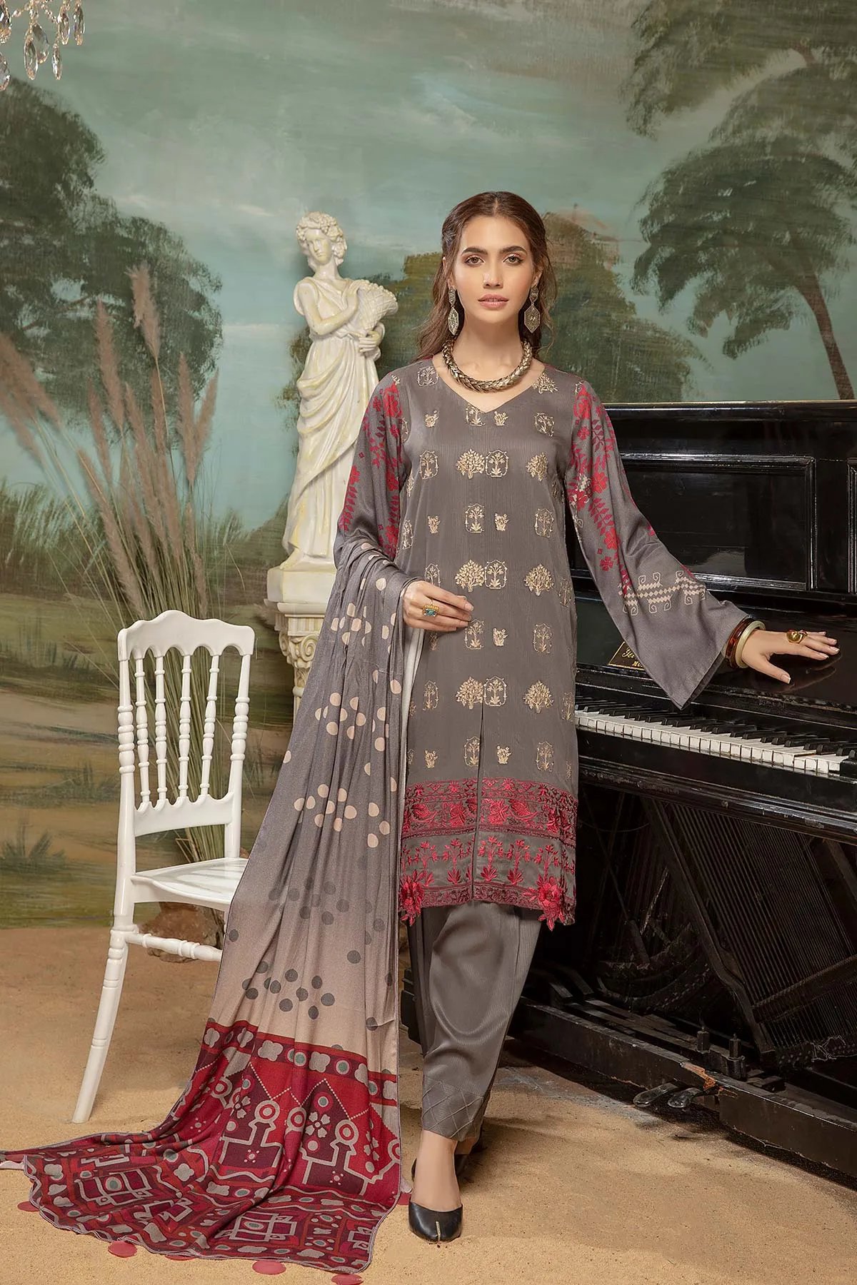 3 Pc Unstitched Embroidered Marina Suit SHW-07