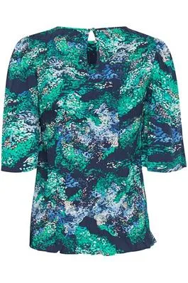 3510- Floral Print Blouse- Blue - Fransa