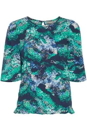 3510- Floral Print Blouse- Blue - Fransa