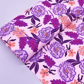 90CM REMNANT Cotton Poplin - Lilac and Pale Pink - Flower Bomb