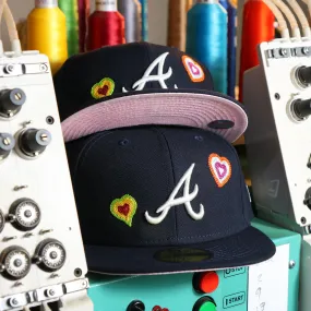 Atlanta Braves All Over Embroidered Chain Stitch Heart Pink Bottom 59Fifty Fitted Cap | Navy 59Fifty Cap