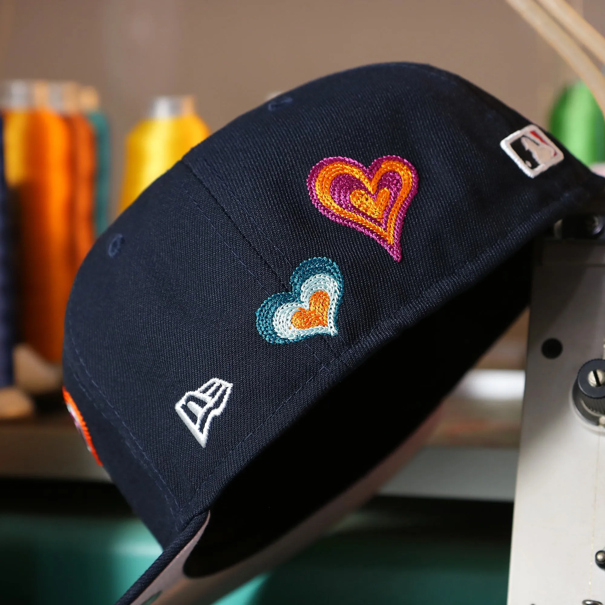 Atlanta Braves All Over Embroidered Chain Stitch Heart Pink Bottom 59Fifty Fitted Cap | Navy 59Fifty Cap