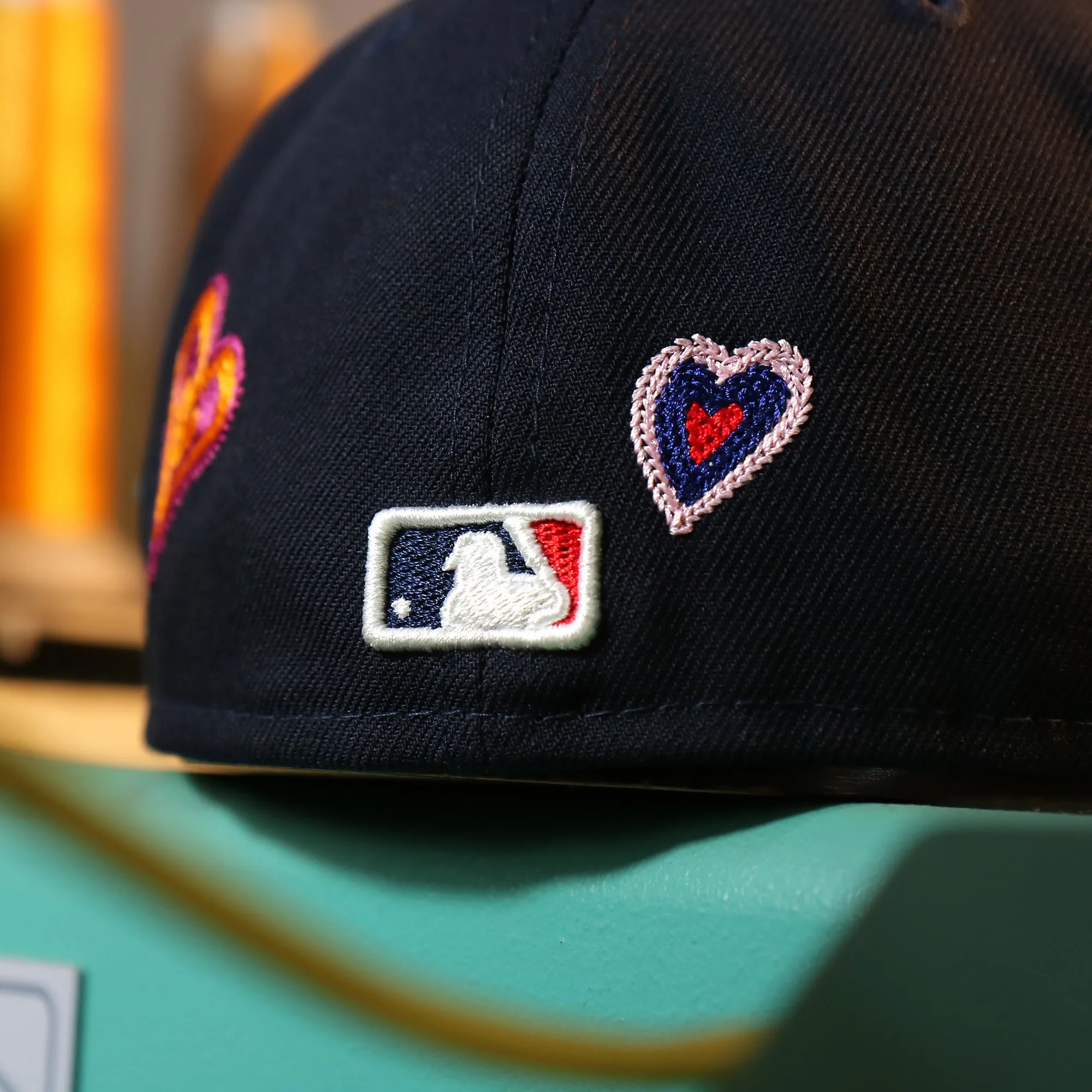 Atlanta Braves All Over Embroidered Chain Stitch Heart Pink Bottom 59Fifty Fitted Cap | Navy 59Fifty Cap