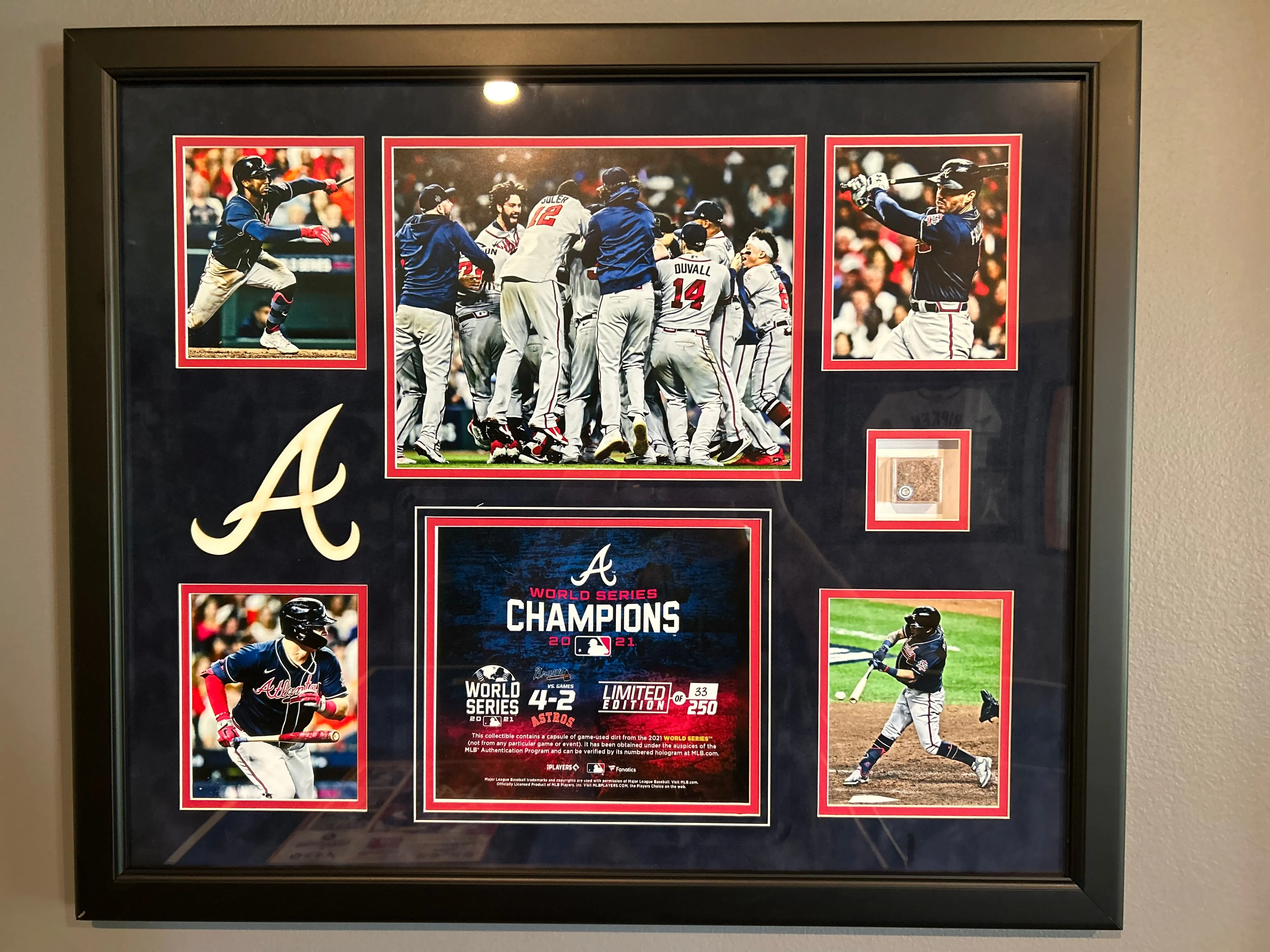 Atlanta Braves Fanatics Authentic 2021 MLB World Series Champions 5-Photo Collage with a Capsule of Game-Used World Series Dirt 