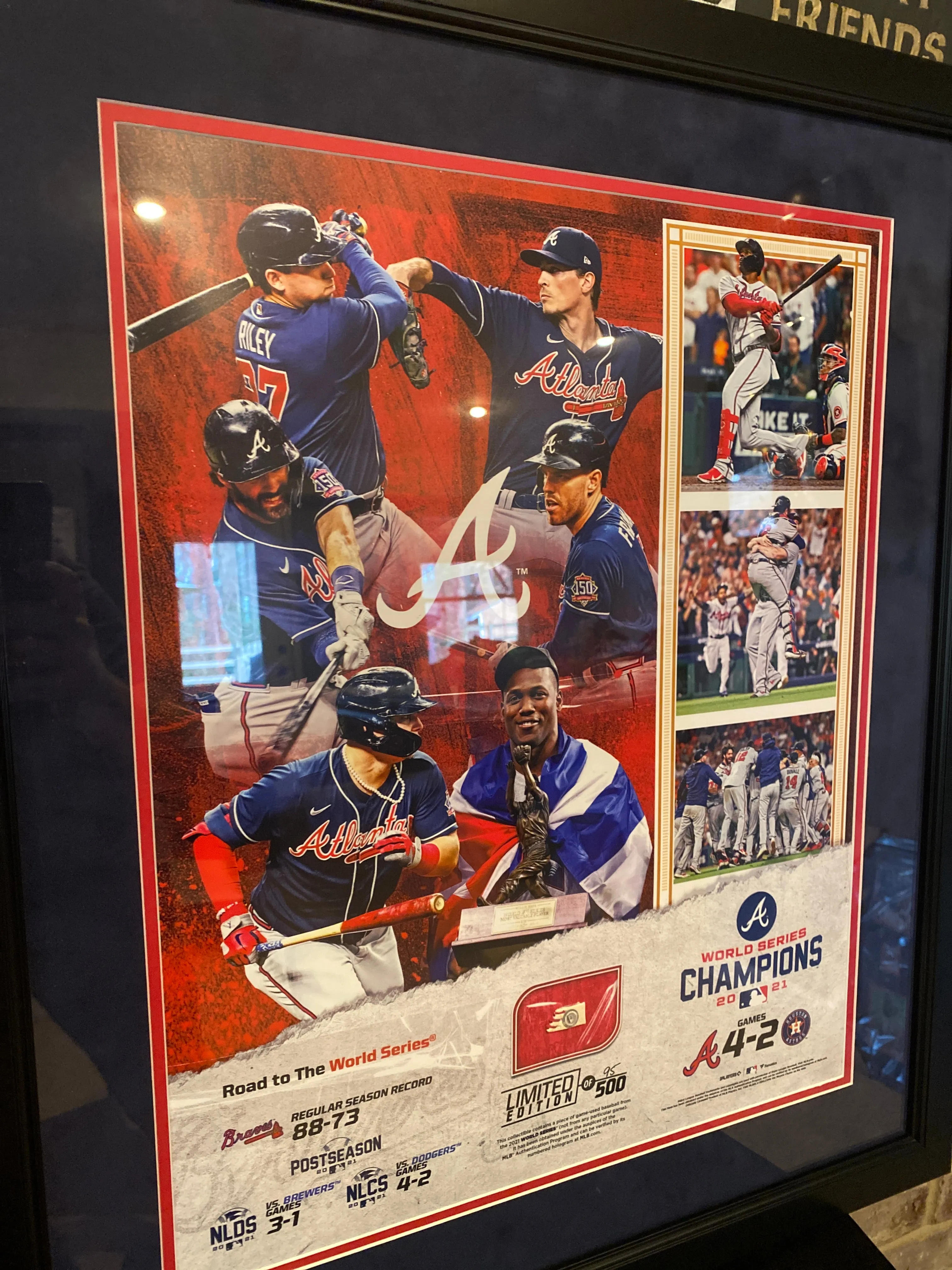 Atlanta Braves Fanatics Authentic 2021 MLB World Series Champions Framed 16'' x 20'' Scores Collage with a Piece of Game-Used Wo