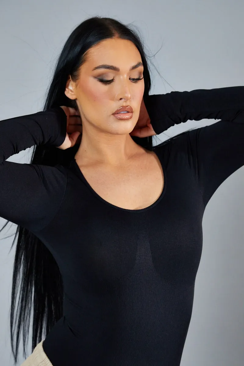 Black Shapewear Long sleeve Bodysuit - Maha