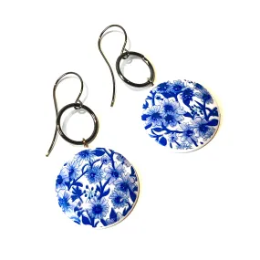 Blue & White Floral Ring Earrings