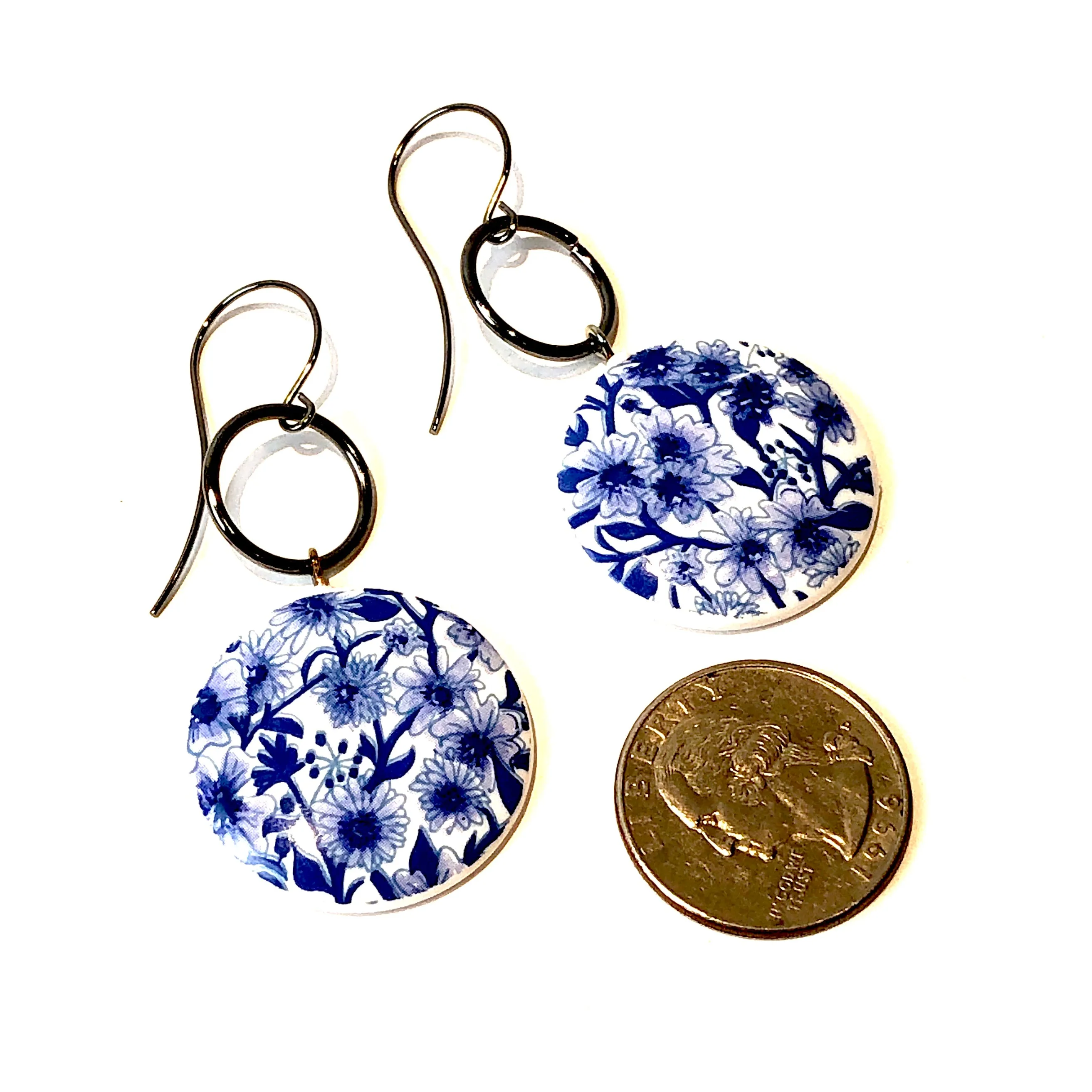 Blue & White Floral Ring Earrings