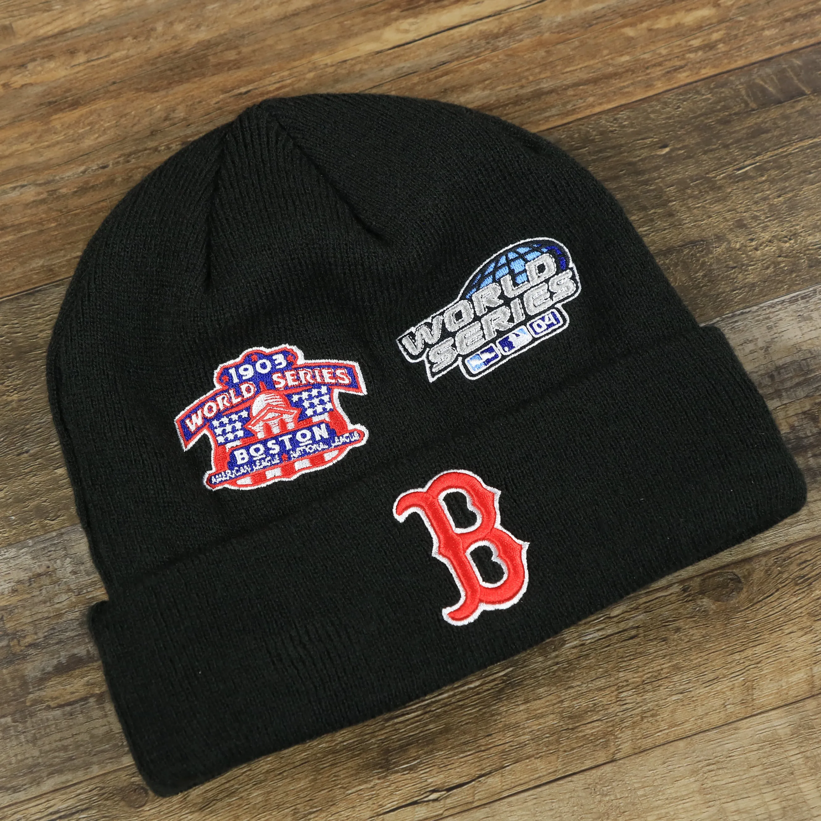 Boston Red Sox All Over World Series Side Patch 9x Champion Knit Cuff Beanie | New Era, Black