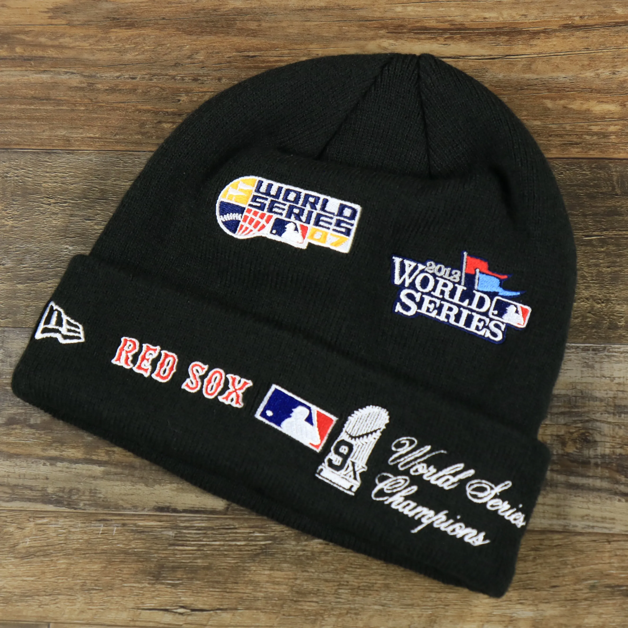 Boston Red Sox All Over World Series Side Patch 9x Champion Knit Cuff Beanie | New Era, Black