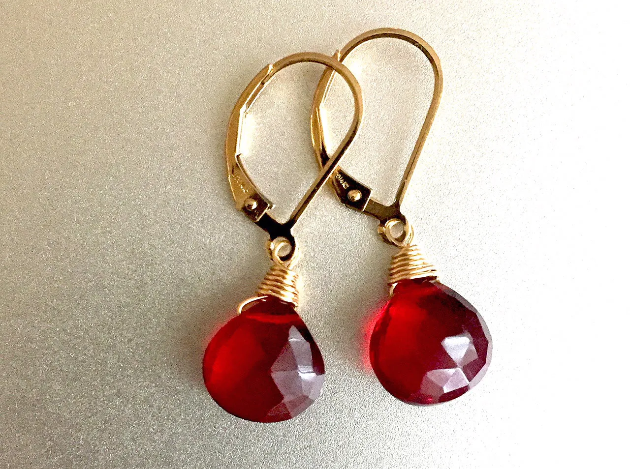 Cabernet Red Single Stone Leverback Optional Earrings, Sterling, Gold or Rose Gold