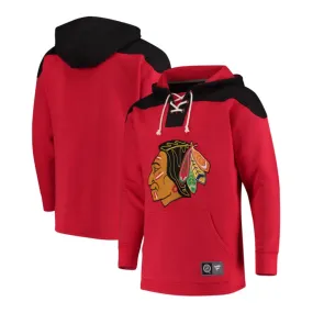 Chicago Blackhawks Fanatics Red Lace Up Fleece Hockey Hoodie Sweatshirt