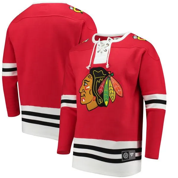 Chicago Blackhawks Fanatics Red Lace Up Fleece Hockey Jersey Sweatshirt