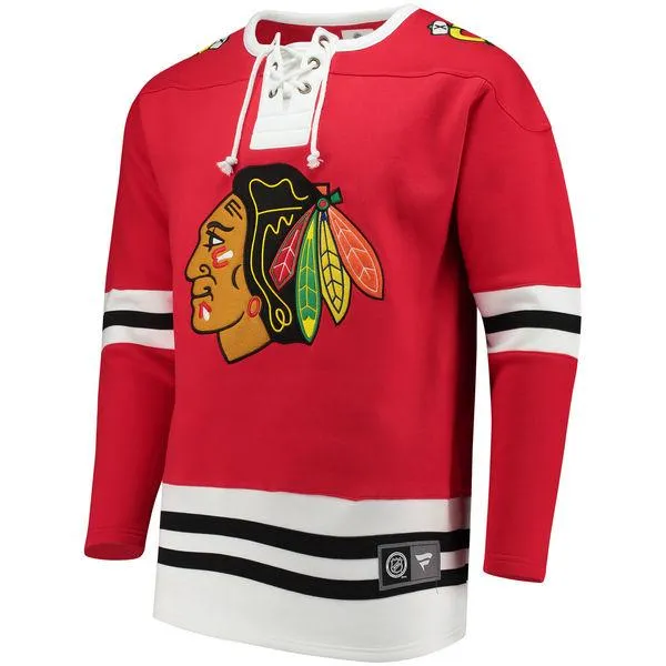 Chicago Blackhawks Fanatics Red Lace Up Fleece Hockey Jersey Sweatshirt