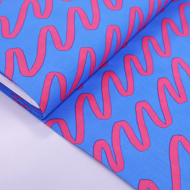 Cotton Poplin - Blue and Pink - Wiggly