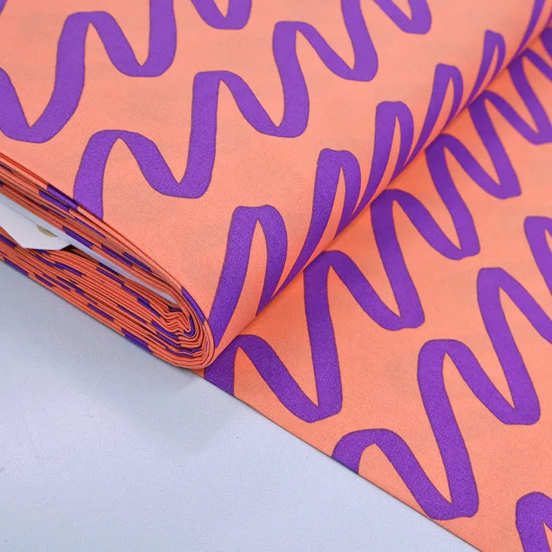 Cotton Poplin - Coral and Purple - Wiggly