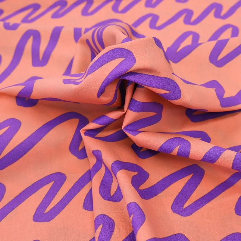 Cotton Poplin - Coral and Purple - Wiggly