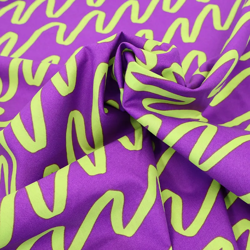 Cotton Poplin - Lime and Purple - Wiggly