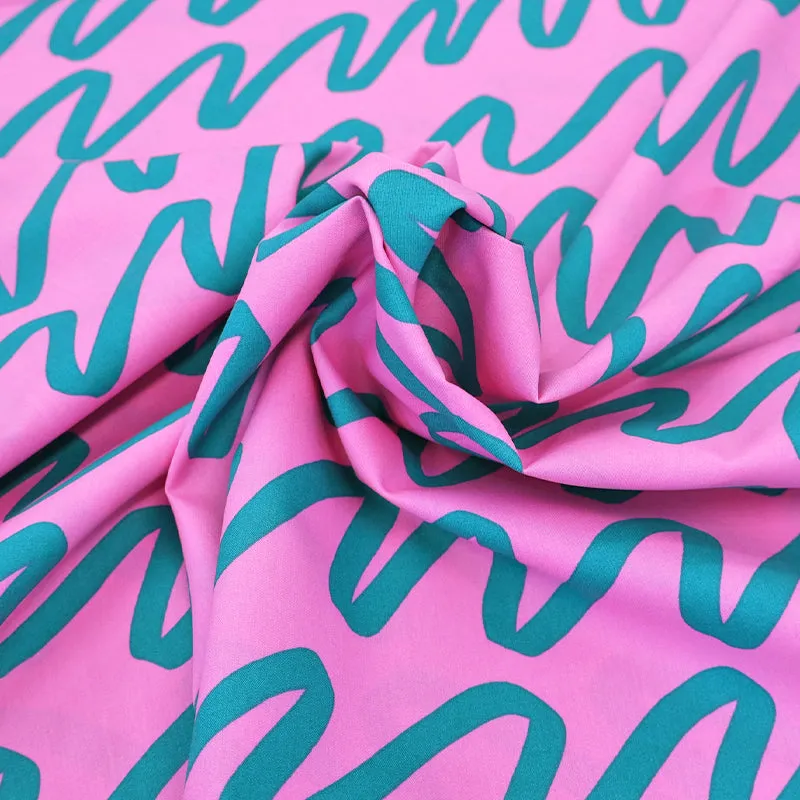 Cotton Poplin - Pink and Green - Wiggly