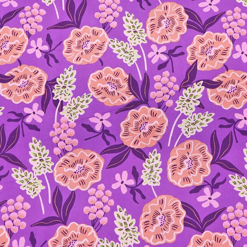 Cotton Poplin - Purple and Orange - Flower Bomb