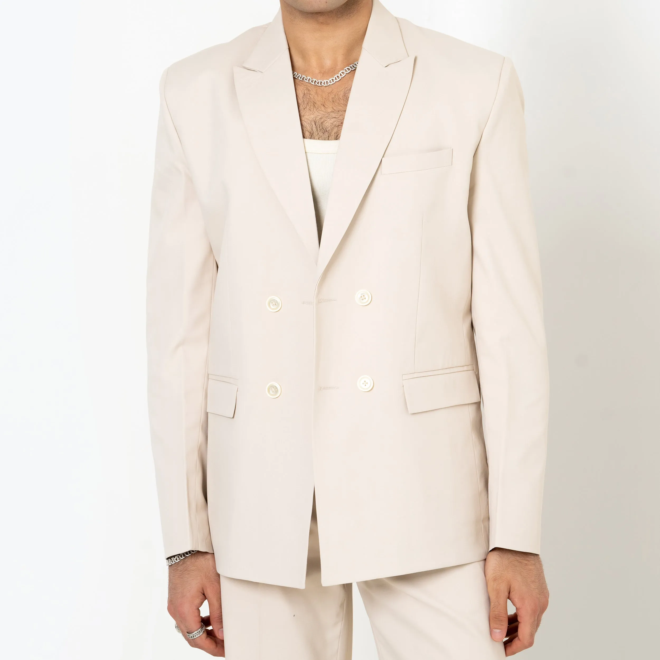 Cream Double Button Loose Fit Men's Suit