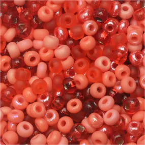 Czech Glass Seed Beads, 8/0 Round, Coral Reflections Red Mix (1 Ounce)