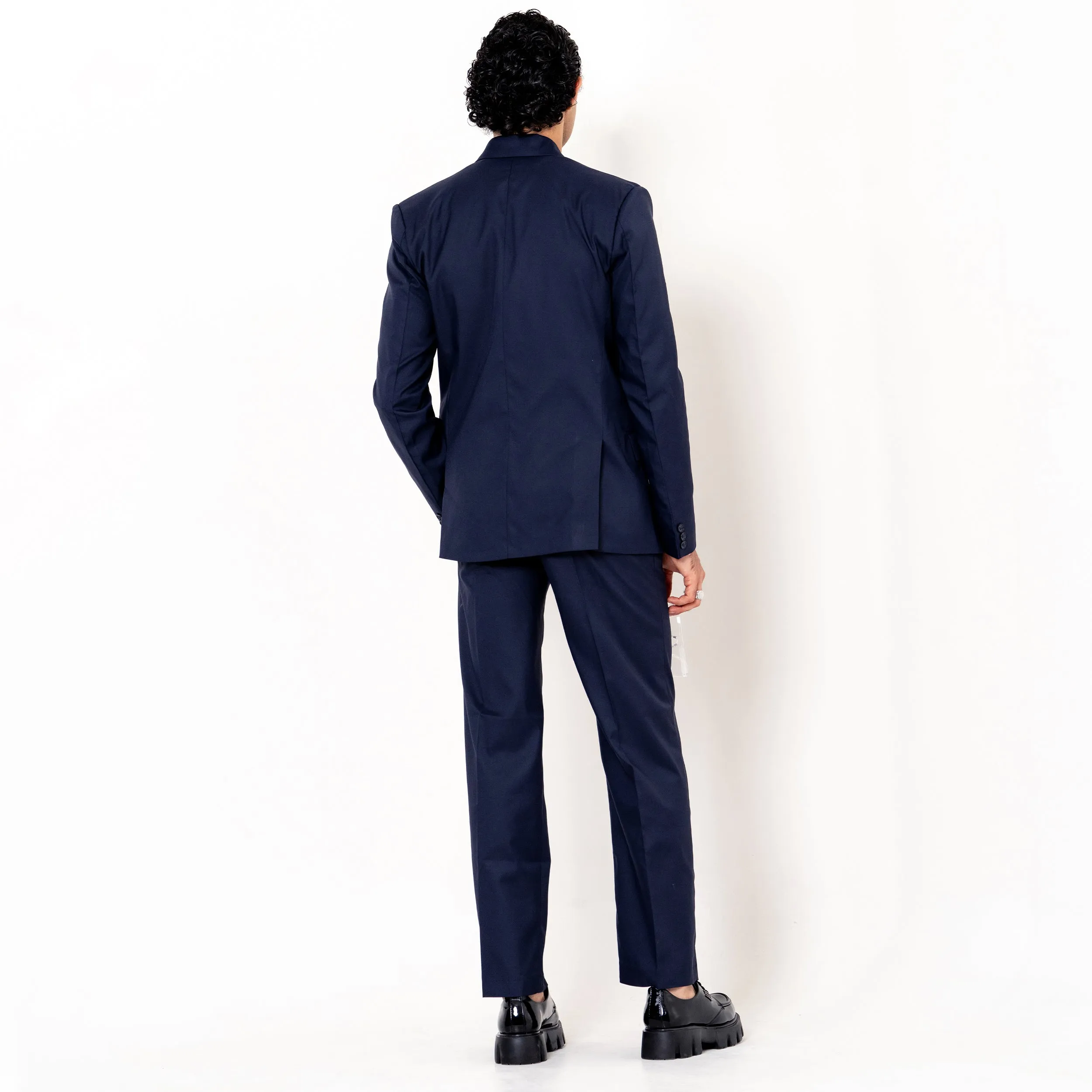 Dark Blue Double Button Loose  Fit Men's Suit