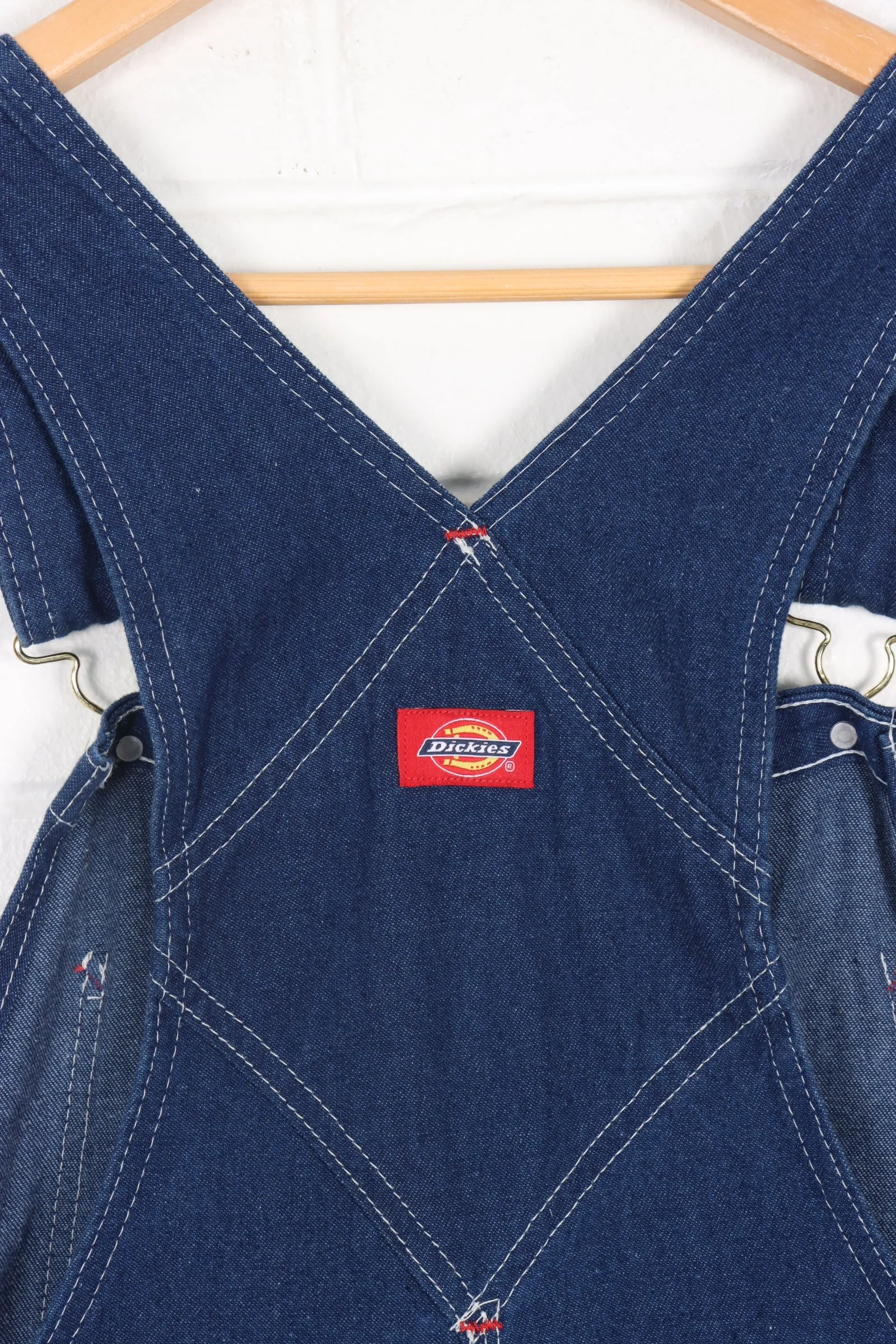 DICKIES Dark Wash Contrast Stitching Long Overalls (34x34)