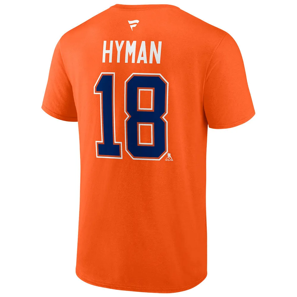 FANATICS EDMONTON OILERS ZACH HYMAN ORANGE NAME AND NUMBER T SHIRT