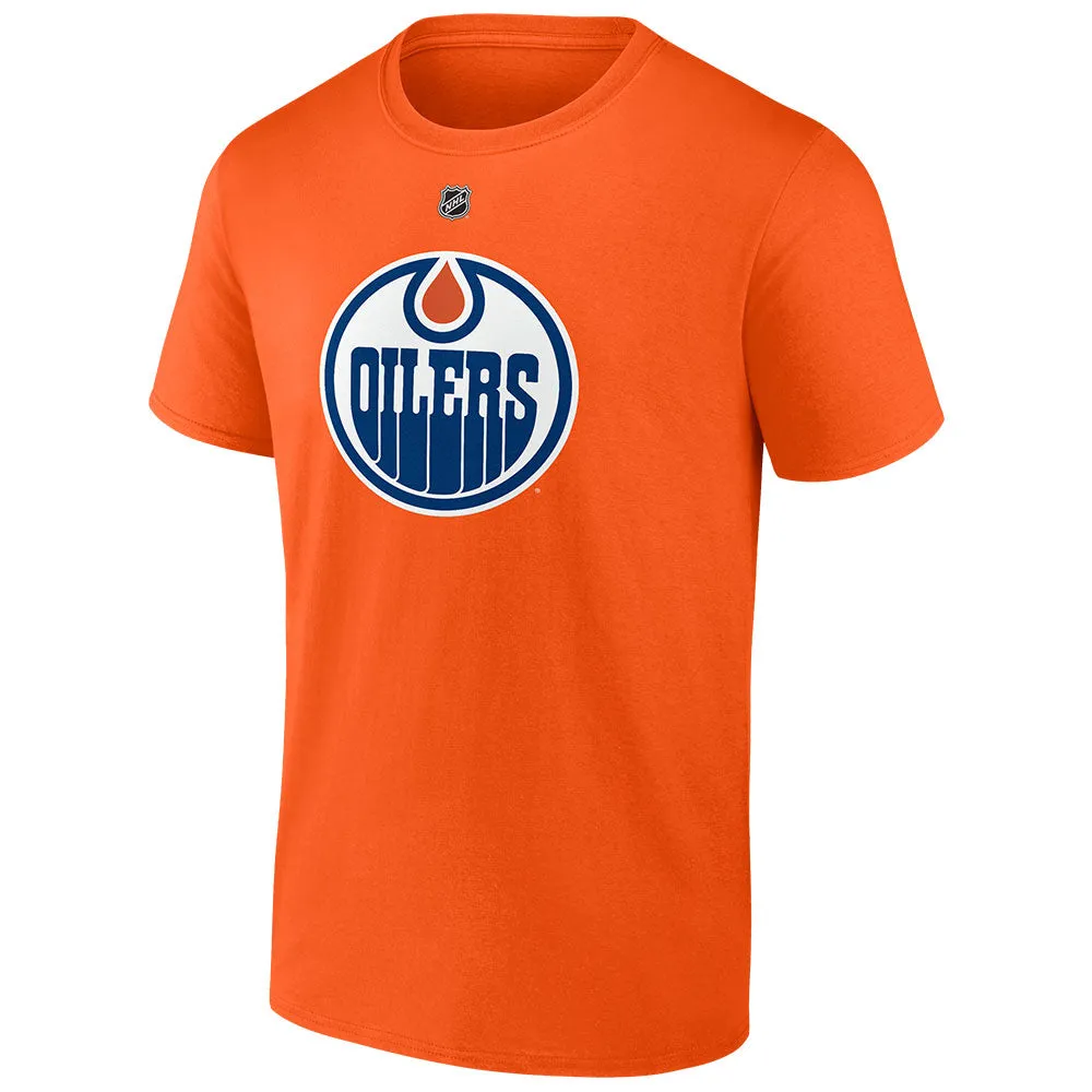 FANATICS EDMONTON OILERS ZACH HYMAN ORANGE NAME AND NUMBER T SHIRT