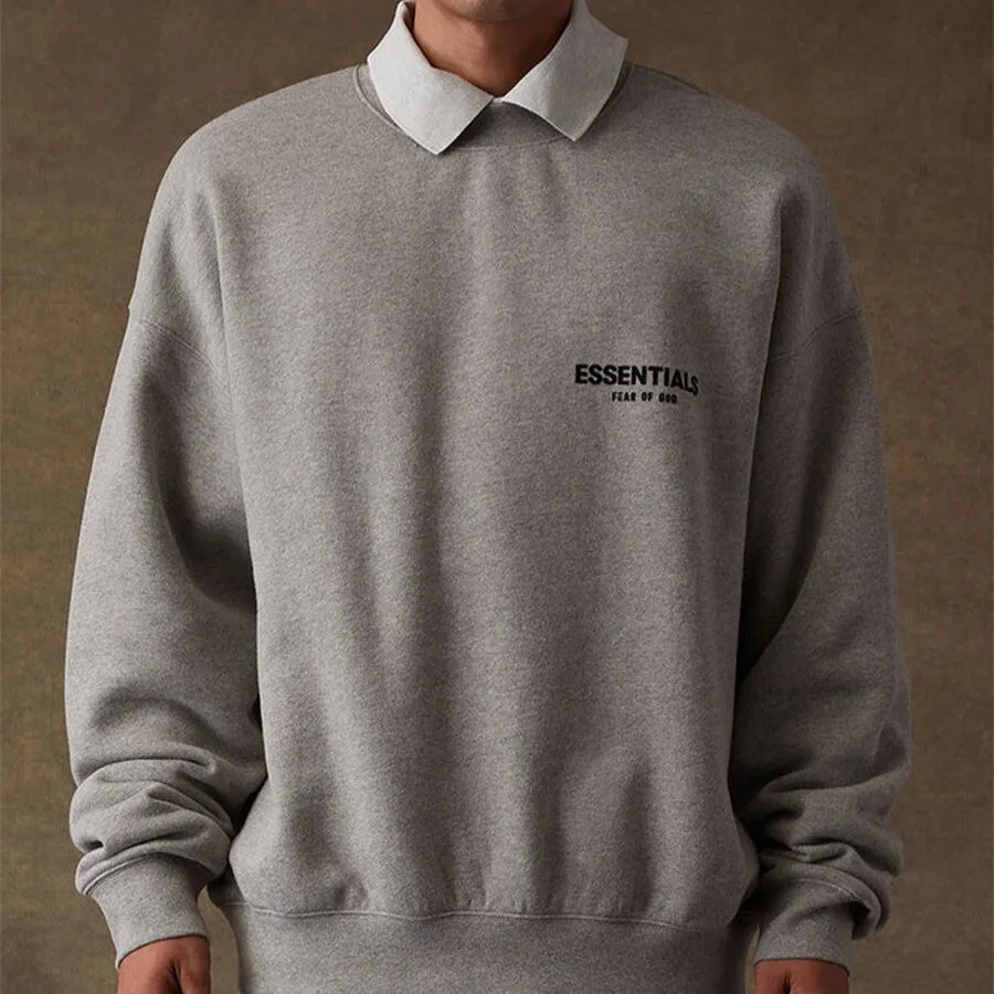 FEAR OF GOD Essentials Felt Logo Crewneck Sweatshirt Dark Oatmeal