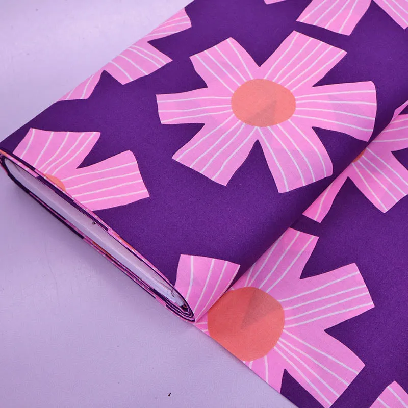 Floral Cotton Voile - Purple and Pink - Line Flower