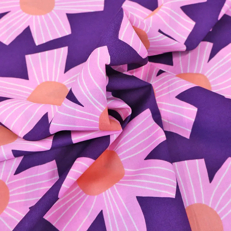 Floral Cotton Voile - Purple and Pink - Line Flower