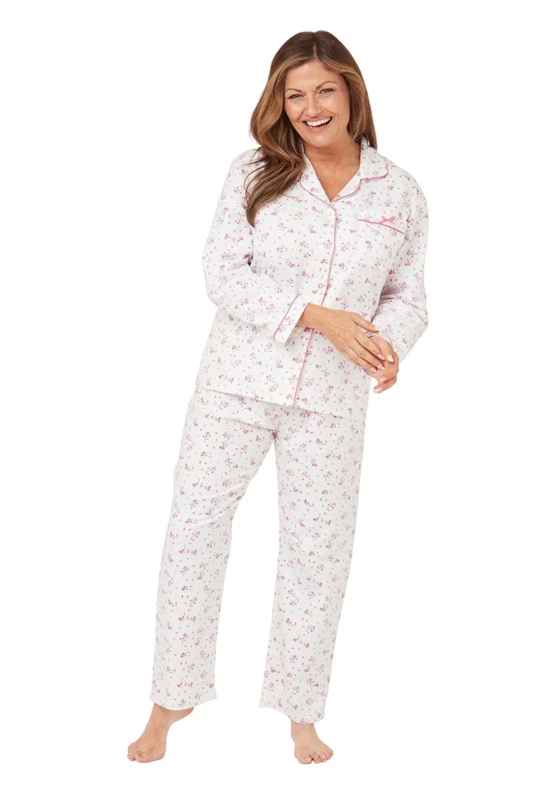 Floral Fan Wincey Pj - Pink