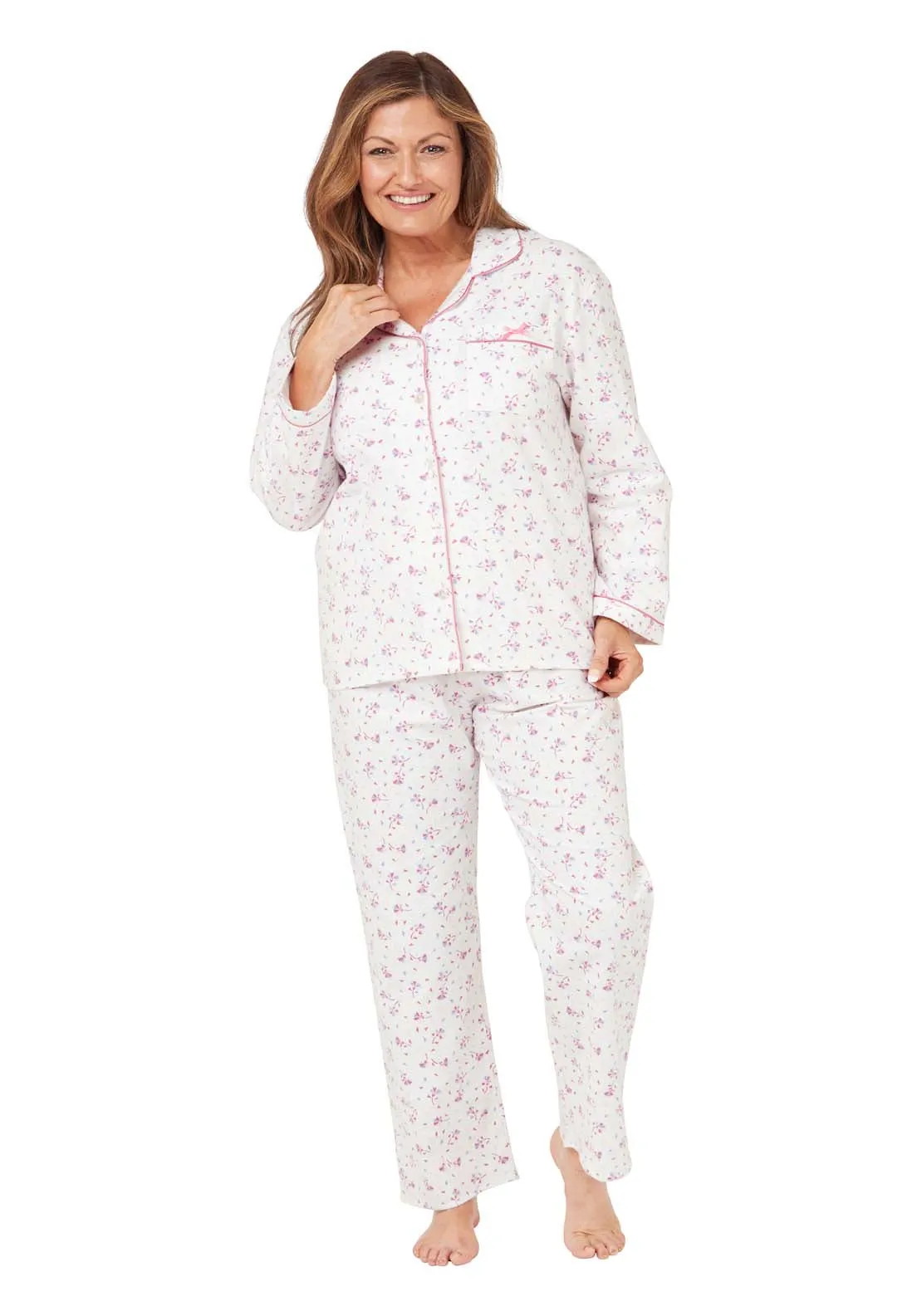 Floral Fan Wincey Pj - Pink