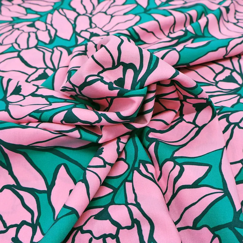 Floral LENZING ECOVERO Viscose - Pink and Green - Bloomin'